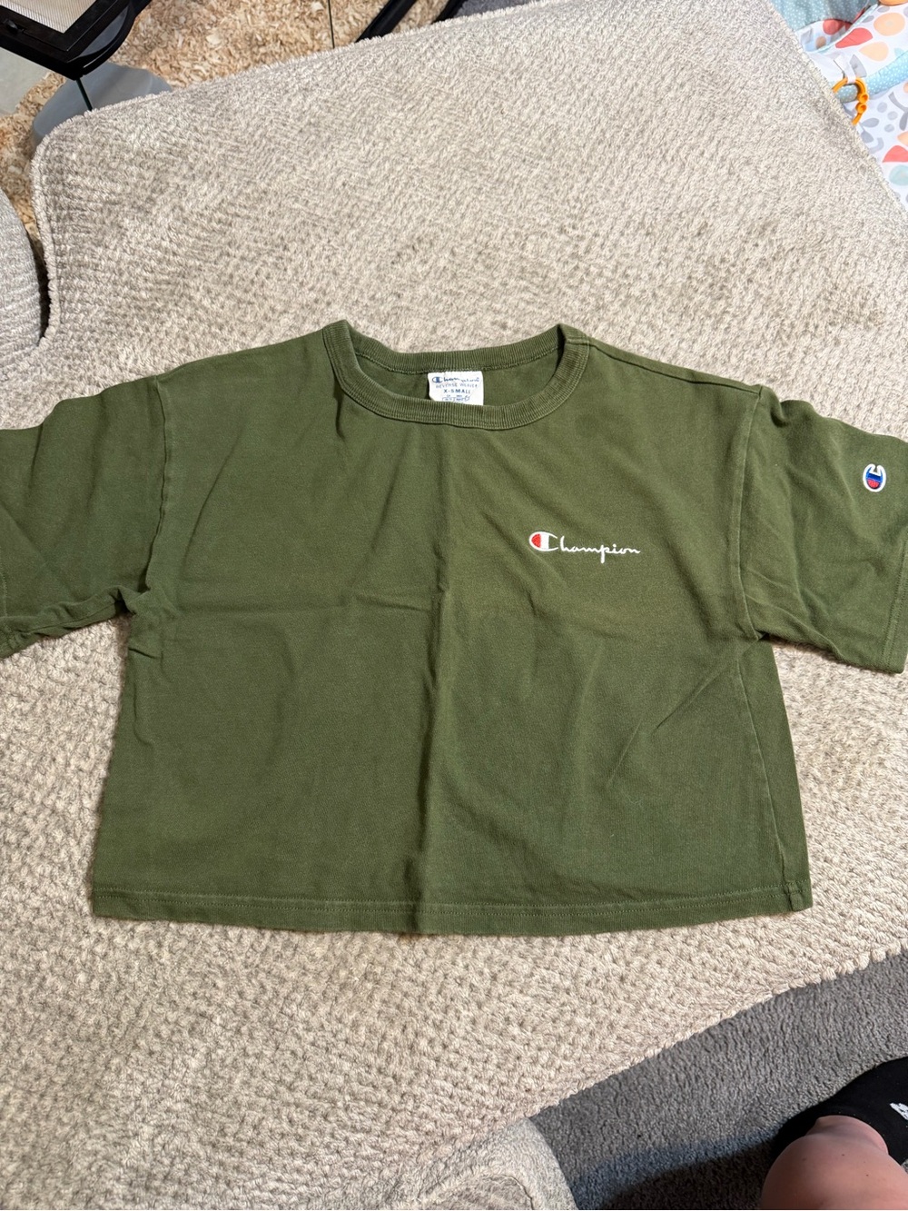 Champion Olive Green Logo Crop Tee for Kids